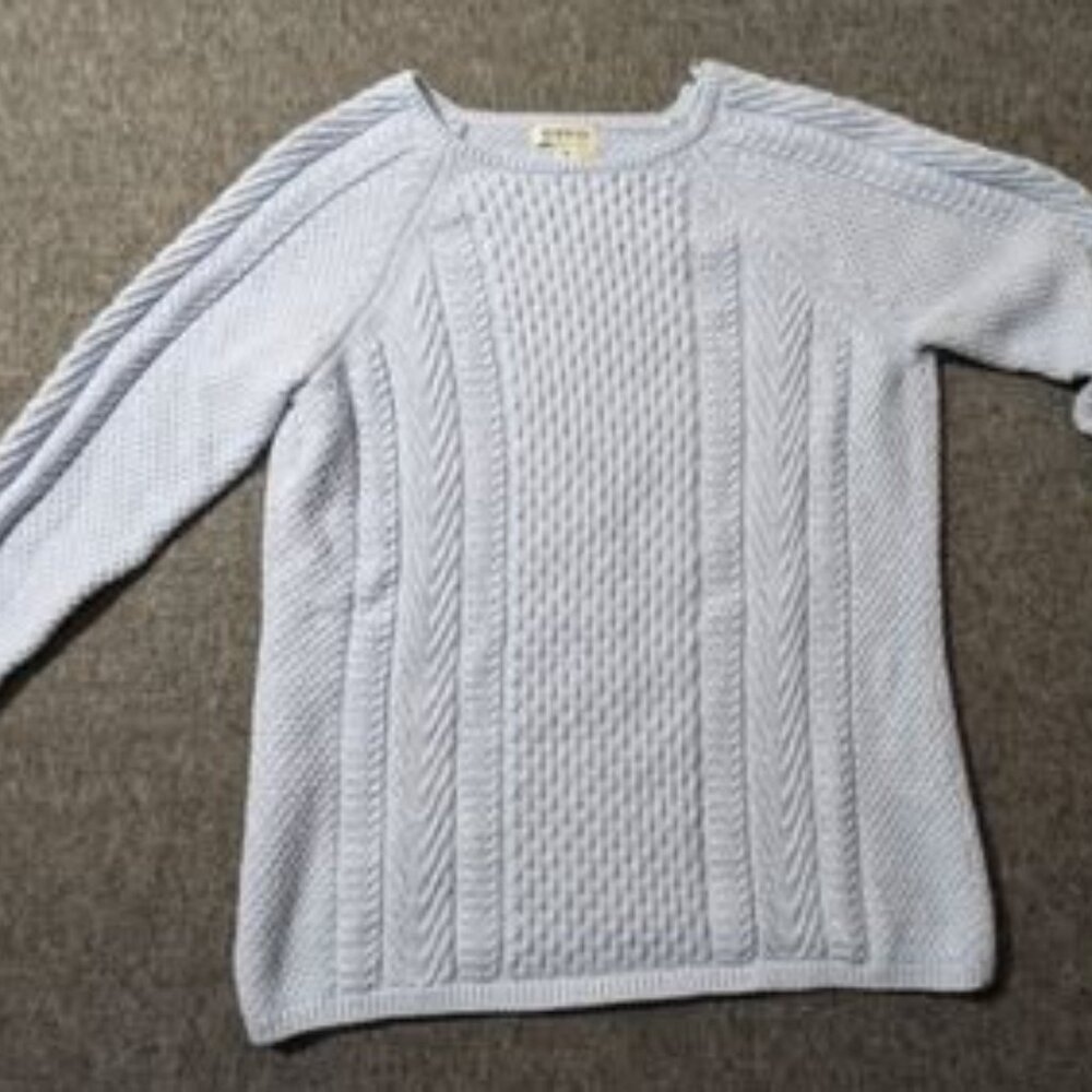 Orvis blue cable knit crew neck long sleeves fisherman cotton pullover sweater M